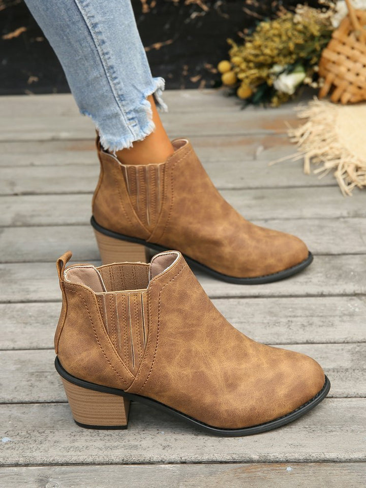 European And American Plus Size Pointed Chunky Heel Martin Boots Women-Womens Footwear-Zishirts