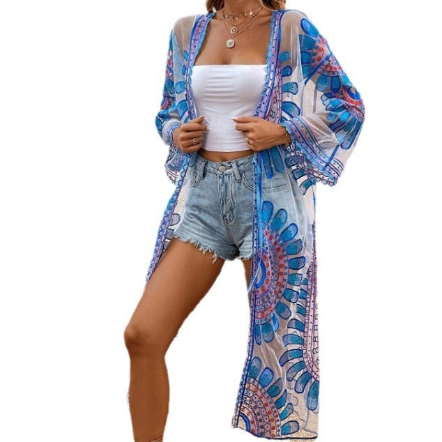 Beach Cover-up Pattern Sun Protection Cardigan Female-Womens 2024 March-Zishirts