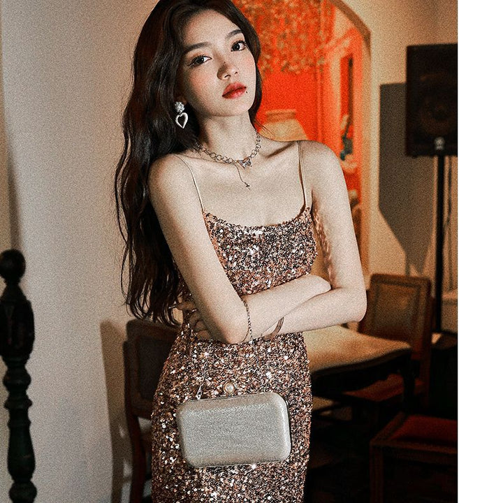 Strap Party Sequined Banquet Slim-fit Evening Dress Elegant-Women's Outerwear 2023-Zishirts