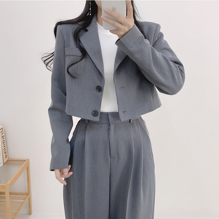 Women's Minimalist French Collar Jacket And Pants-Suits & Sets-Zishirts