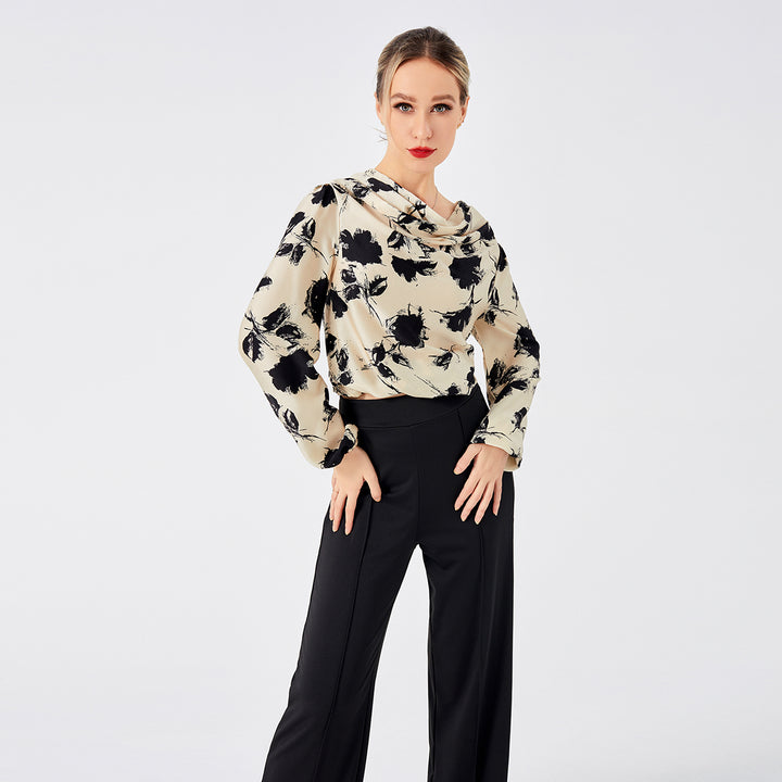 Elegant Ladies Print Front Drop Collar Blouse-Blouses & Shirts-Zishirts