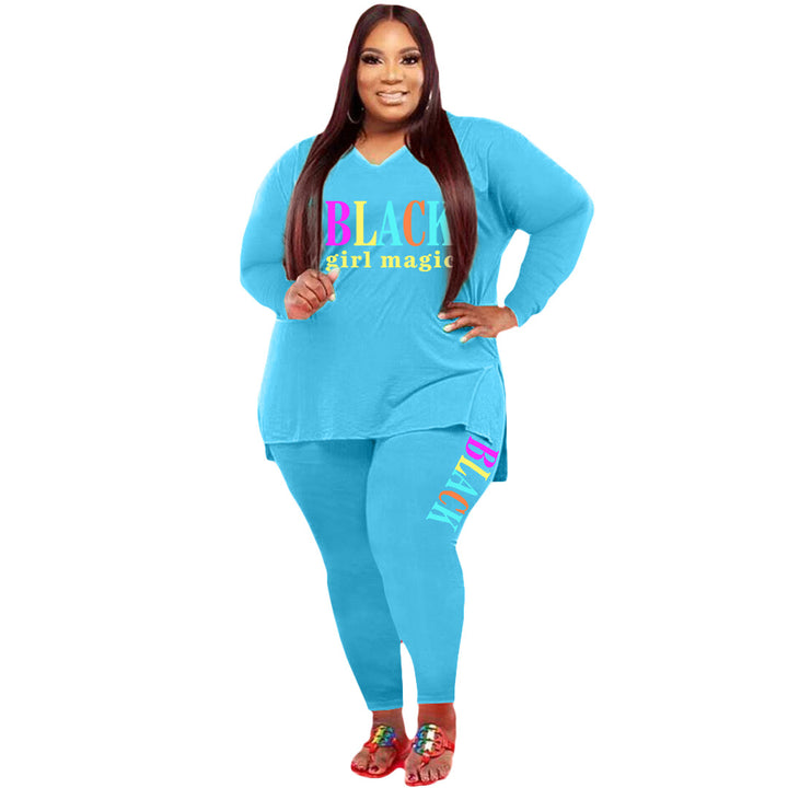 Women's Plus Size Sports And Leisure Printed Two-piece Suit-Suits & Sets-Zishirts