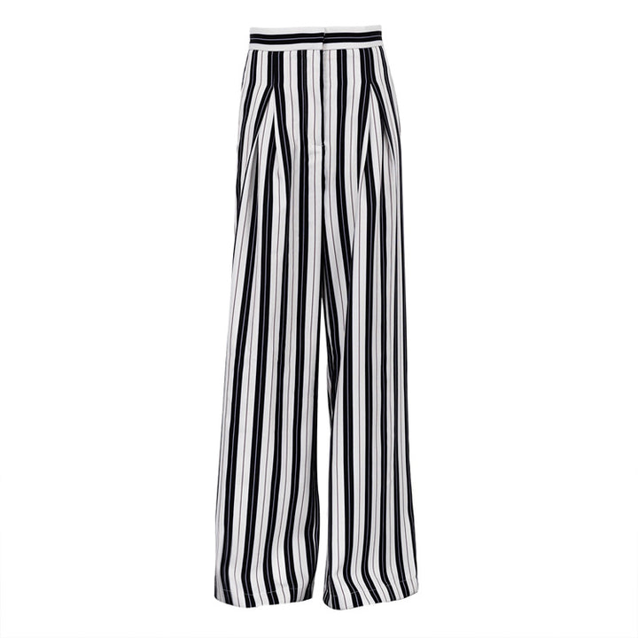 Women's Fashion Casual Black And White Striped Wide-leg Pants-Suits & Sets-Zishirts