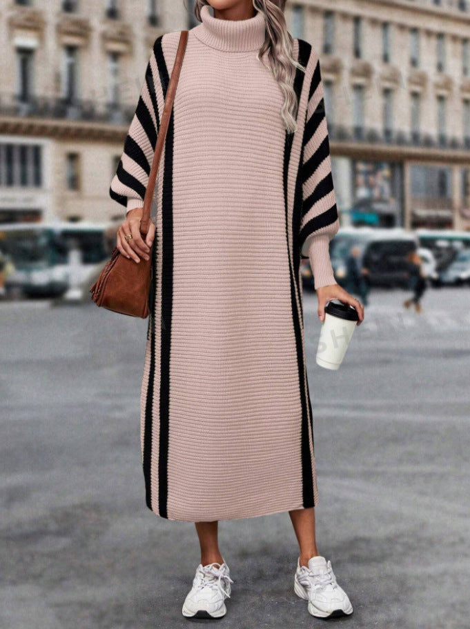 Casual Unisex Style Striped Long Knitted Dress-Lady Dresses-Zishirts