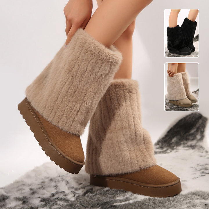 Thick-soled Round-toed Plush Snow Boots Winter Warm Mid-tube Furry Cotton Shoes For Women Short Boot-Womens Footwear-Zishirts