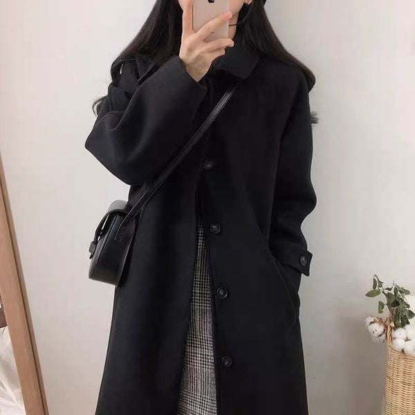 Korean Style High-grade Thickened Black Woolen Coat-Women's Outerwear 2023-Zishirts