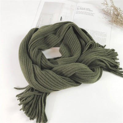 Thickened Warm Long Solid Color Tassel Knitted Wool Scarf-Scarves & Wraps-Zishirts