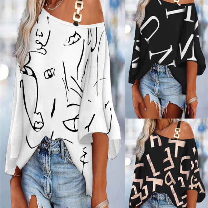 Women's Patchwork Loose Casual Top Printed T-shirt-Blouses & Shirts-Zishirts