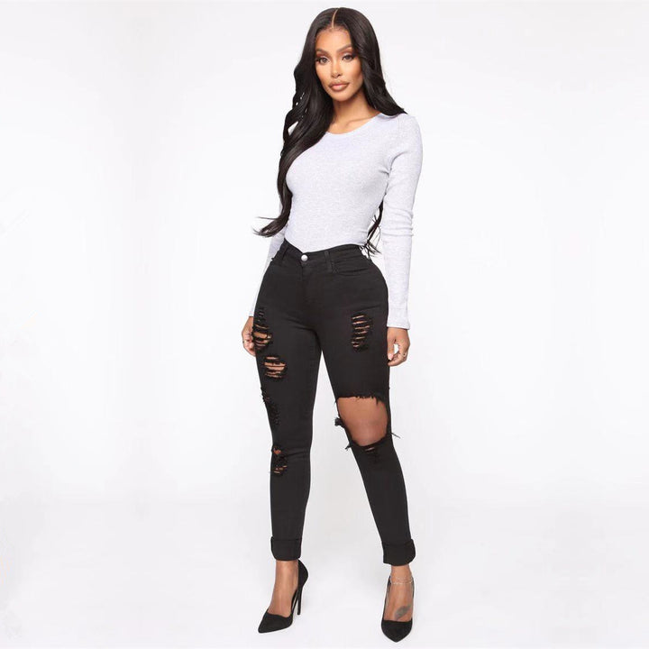 Women's Casual Knee Ripped Jeans-Woman Jeans-Zishirts