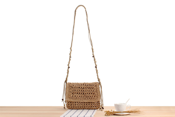 Flip Crossbody Straw Fan Face Flower Woven Bag-Women's Bags-Zishirts