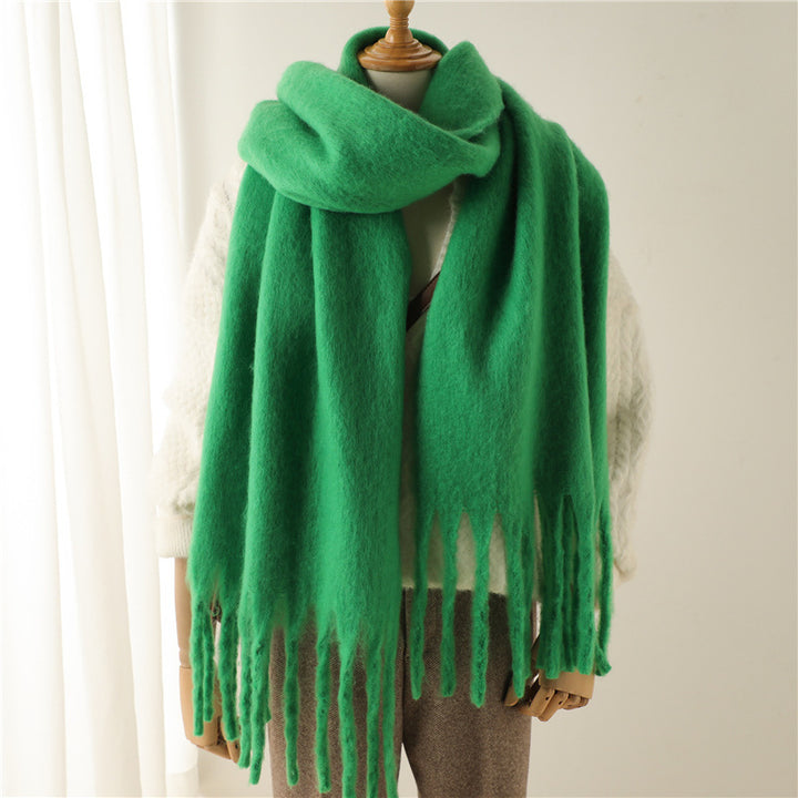 Solid Color Versatile Winter Warm Extended Tassel Scarf-Scarves & Wraps-Zishirts