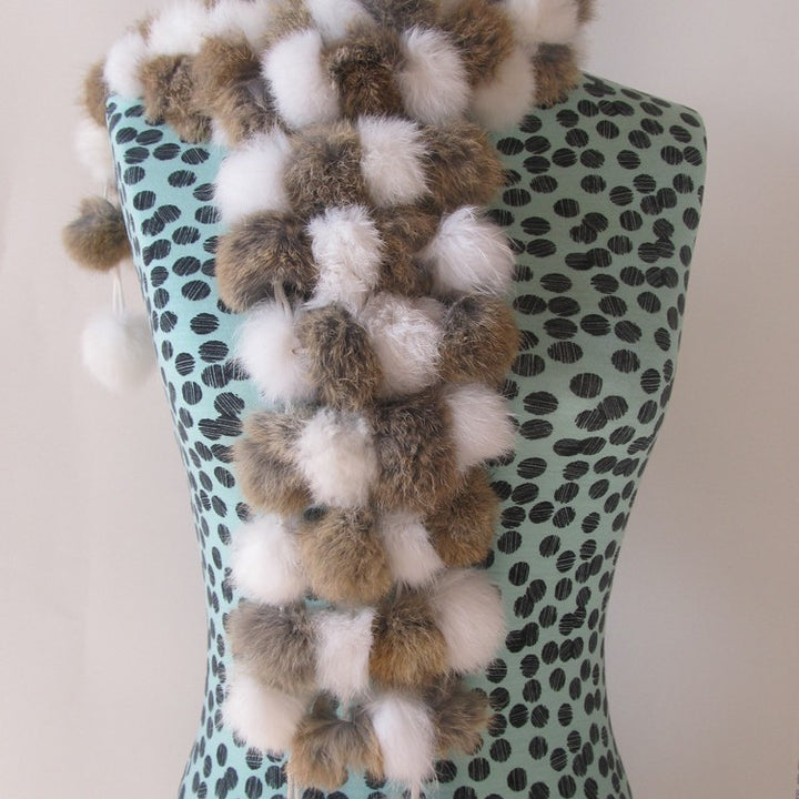 Four-row Ball Rabbit Fur Scarf-Scarves & Wraps-Zishirts