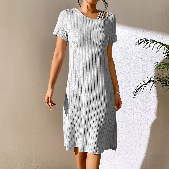 Cross Border Women's Solid Color Sexy Slit Slim Fit Hip Short Sleeve Dress-Lady Dresses-Zishirts