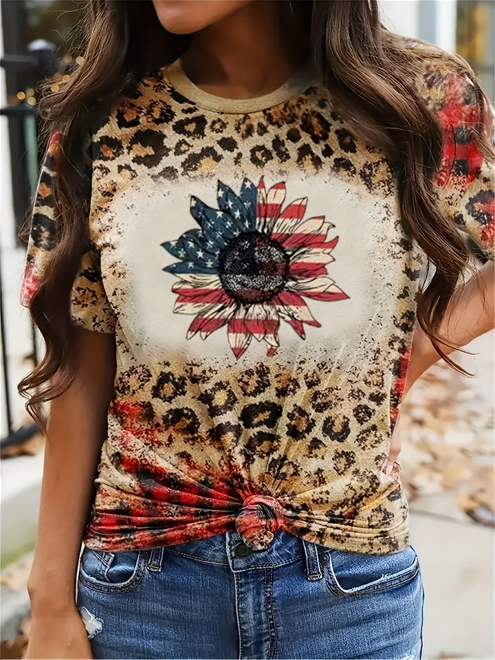 Women's Country Style Printed T-shirt Loose Large Size-Blouses & Shirts-Zishirts