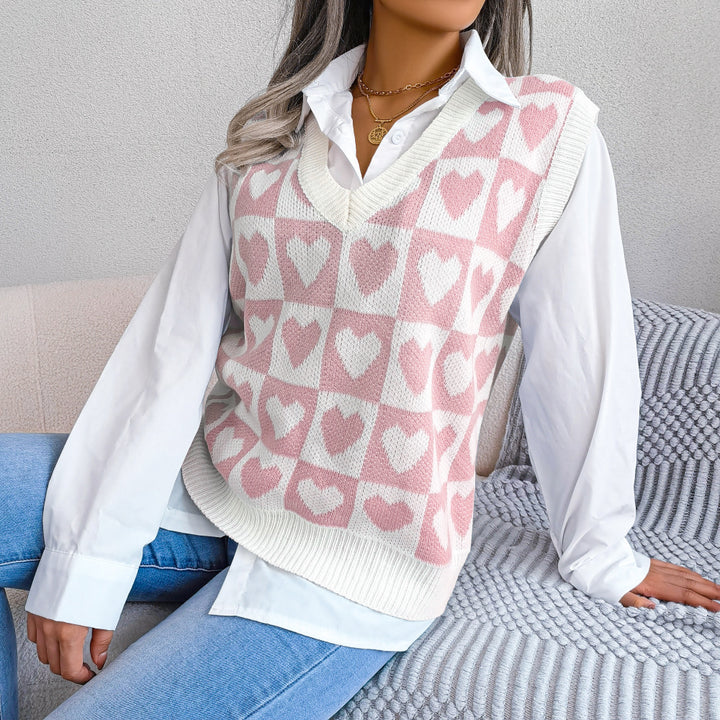 College Style Heart Knitted Vest Sweater-Sweaters-Zishirts