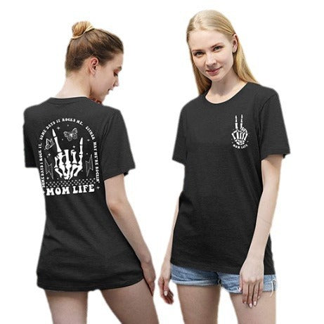 Women's Top Skull Hand Printed T-shirt-Womens 2024 March-Zishirts