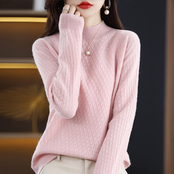 100 Pure Wool Women's Half Turtleneck Knitted Bottoming Shirt Sweater-Sweaters-Zishirts