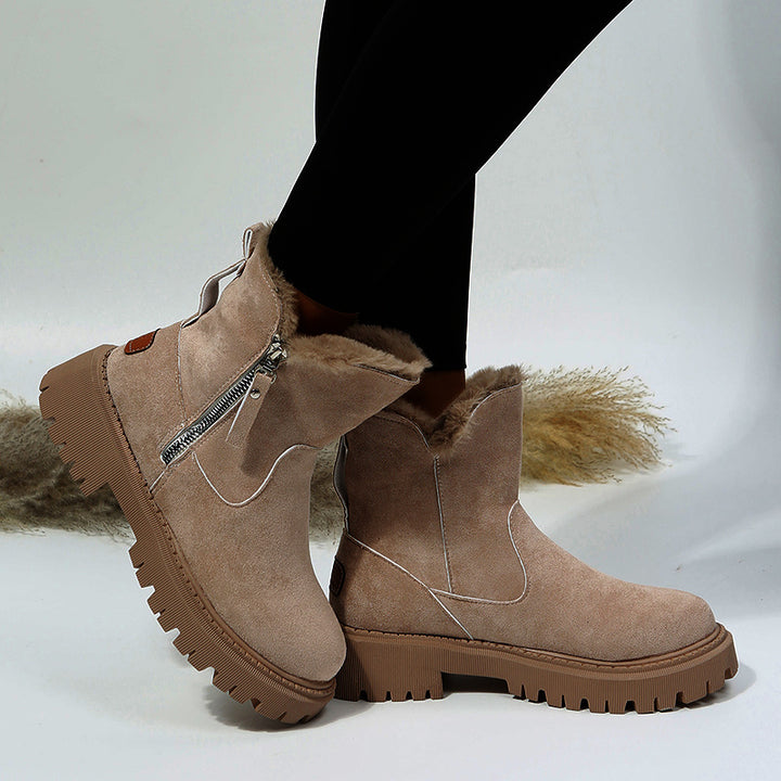 Thick Plush Snow Boots Women Faux Suede Non-slip Winter Shoes-Womens Footwear-Zishirts