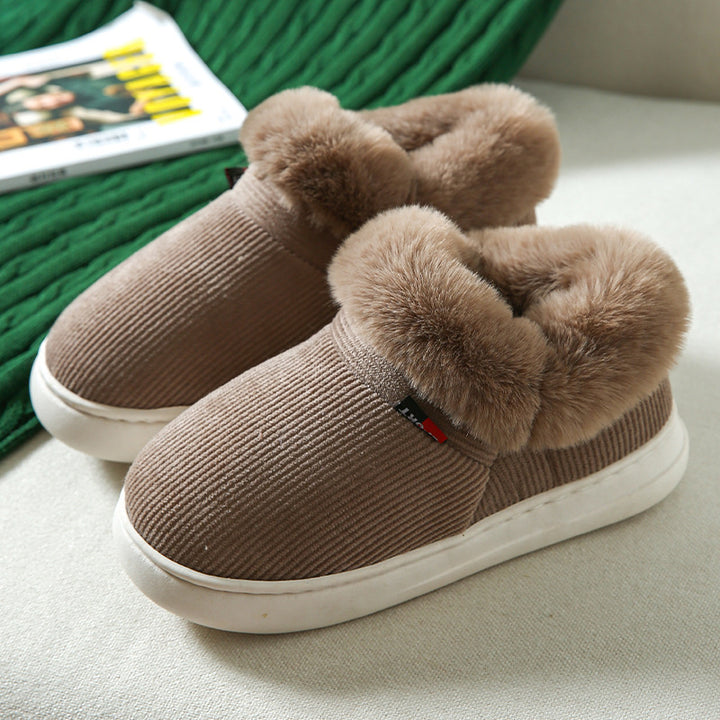 Winter Plush Cotton Shoes For Men And Women Cozy Fluffy Corduroy House Slippers Warm Slip On Fleece House Shoes-Womens Footwear-Zishirts