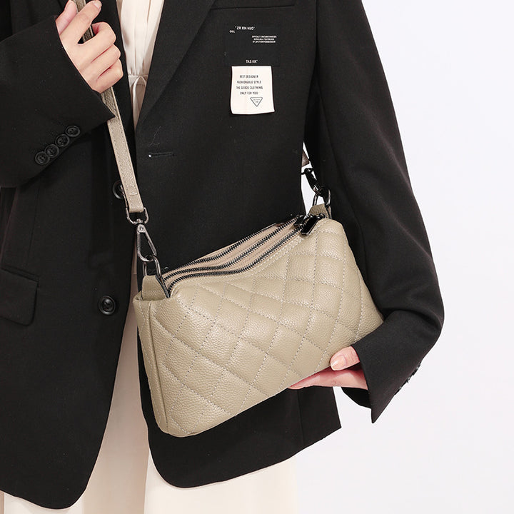 Women's Shoulder Bag Soft Leather Multi-layer Large Capacity Zipper Genuine Leather Messenger Bag-Women's Bags-Zishirts