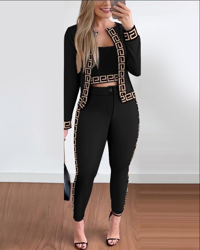 Street Hipster Women's Vest Cardigan Leggings Three-piece Suit-Women's Outerwear 2023-Zishirts