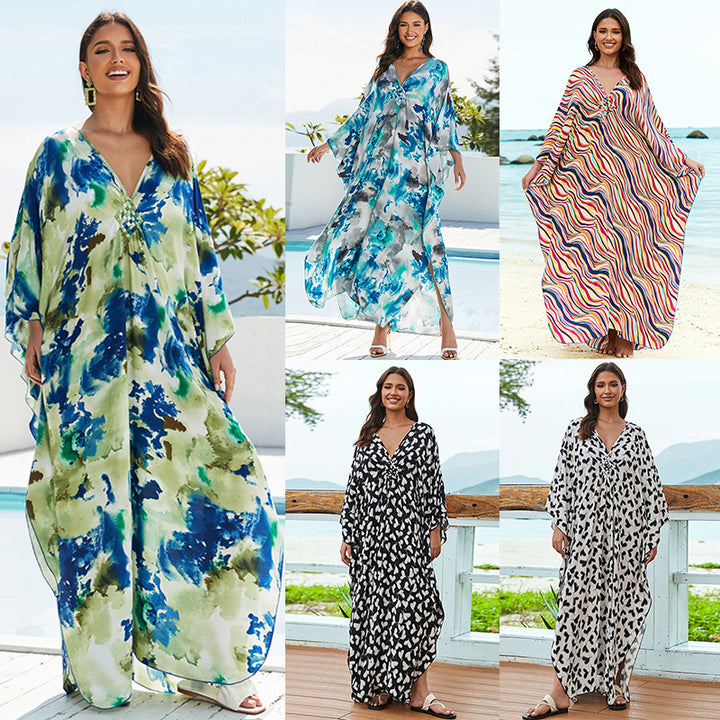 Cotton Beach Cover-up Vacation Sun Protection Long Dress-Womens 2024 March-Zishirts