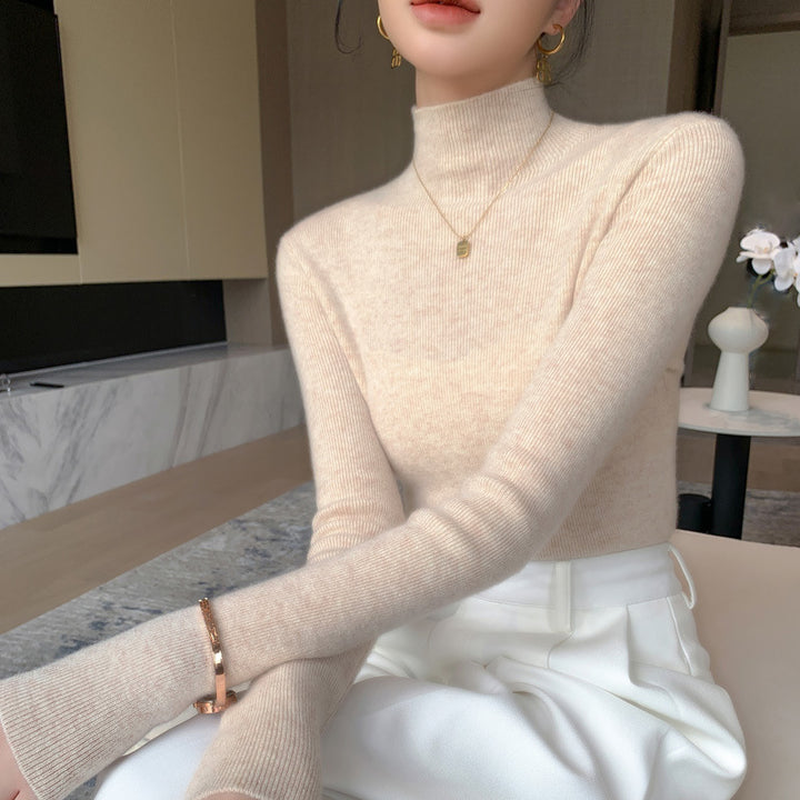 Warm Long Sleeves Knitted Half Turtleneck Women's Base Shirt-Sweaters-Zishirts