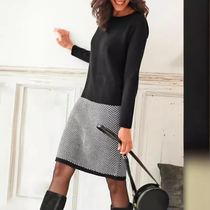 Women's Fashion Houndstooth Slim Base Dress-Lady Dresses-Zishirts