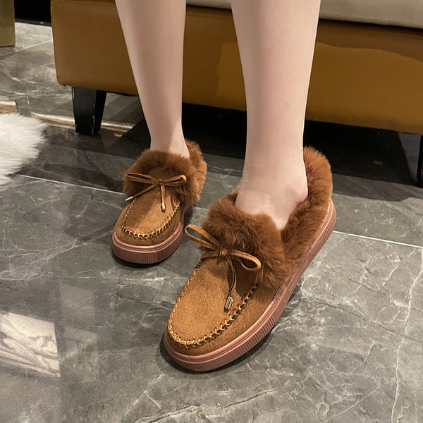 Women's Fashion Casual Round Head Thick Bottom Fluffy Cotton Shoes-Womens Footwear-Zishirts