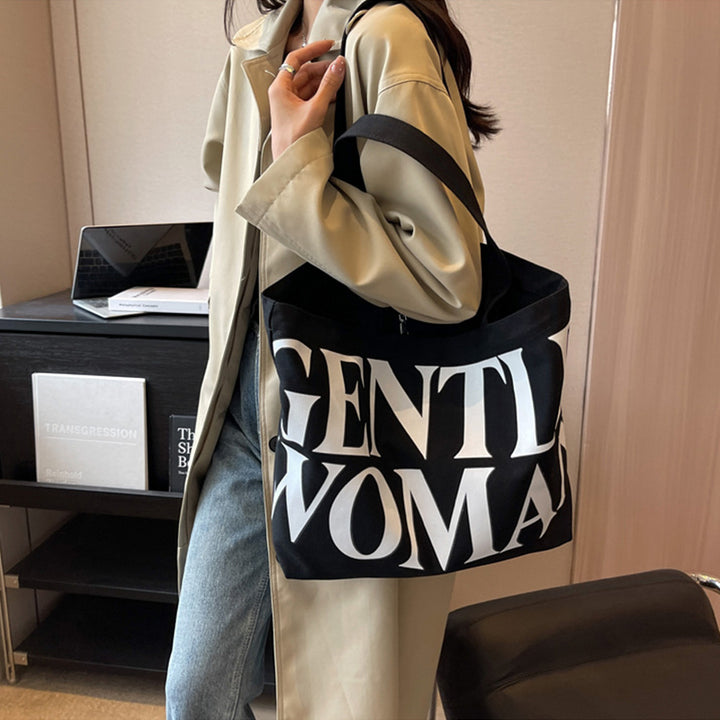 Large Capacity Canvas Bag Women Letter Printed Shoulder Travel Simple Handbags Travel Casual Daily Shopping Bags Totes-Women's Bags-Zishirts