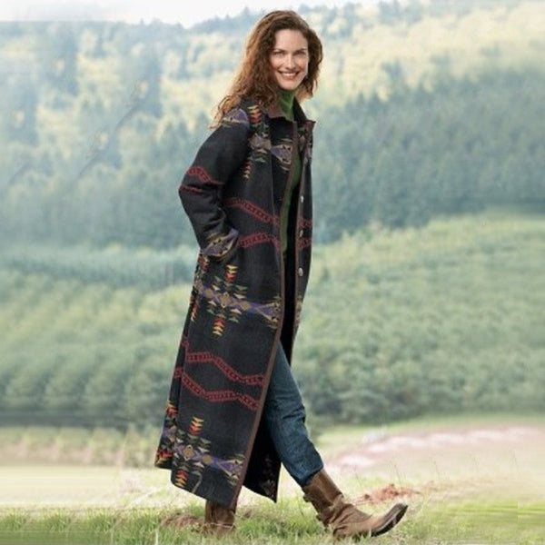 Women's Printed British Style Lapel Long Trench Coat-Jackets-Zishirts