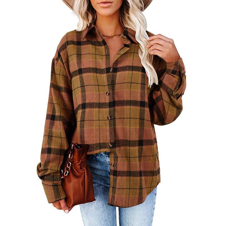 Women's New Casual Loose Boyfriend Plaid Shirt-Blouses & Shirts-Zishirts