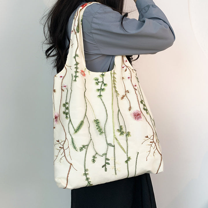 Embroidered Canvas Holiday Shopping Bag Schoolbag-Women's Bags-Zishirts