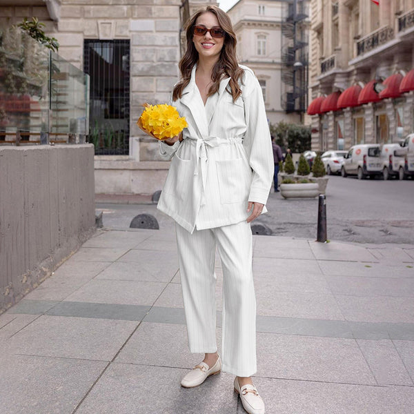 Women's Fashion Casual Striped Suit Pants Suit-Suits & Sets-Zishirts