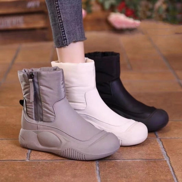 Winter Plush Snow Boots With Side Zipper Warm Thick-sole Non-slip Waterproof Short Shoes For Women-Womens Footwear-Zishirts