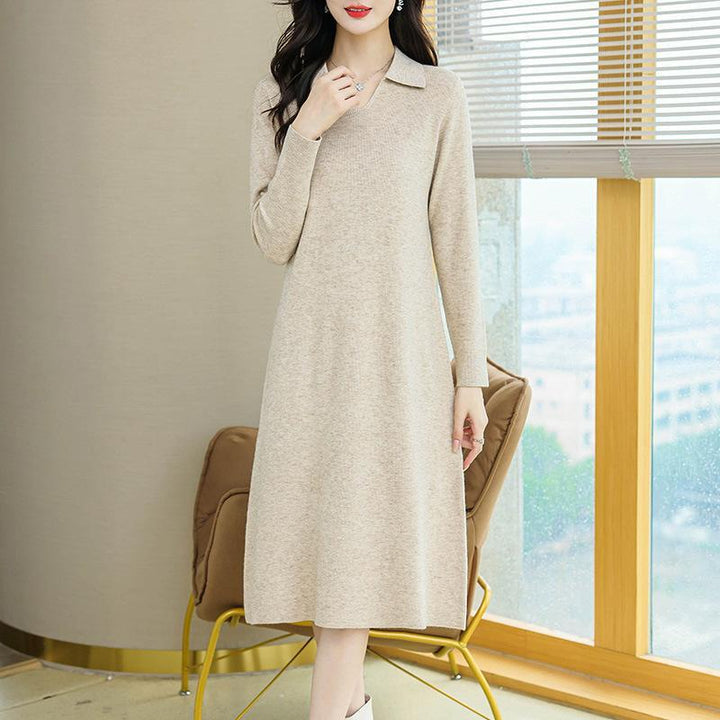 Lapel Knitted Dress Women's Clothing-Lady Dresses-Zishirts