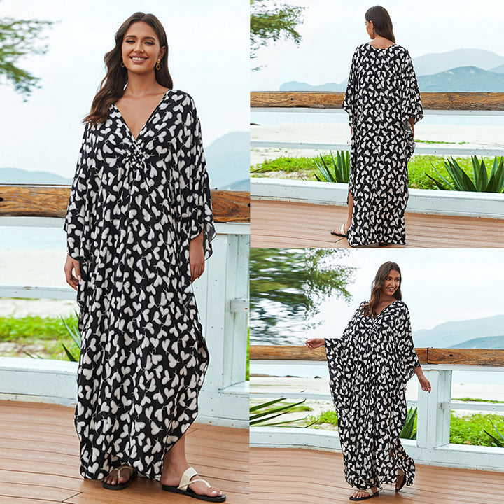 Cotton Beach Cover-up Vacation Sun Protection Long Dress-Womens 2024 March-Zishirts