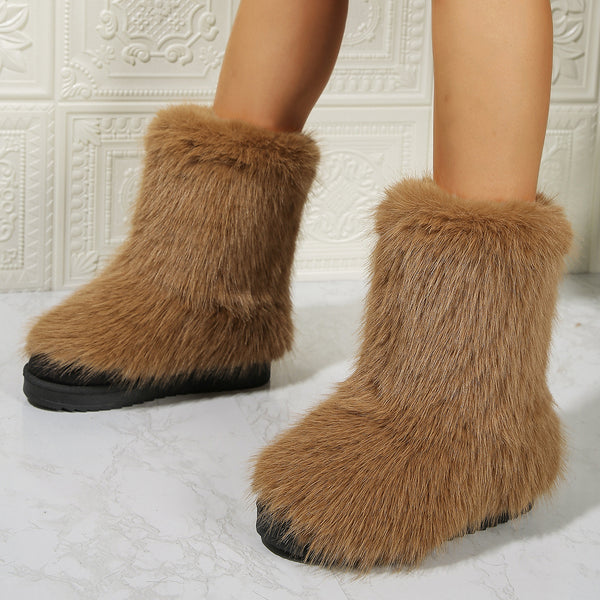 Fashion Long Plush Snow Boots Winter Warm Mid-tube Furry Cotton Shoes For Women Short Boot-Womens Footwear-Zishirts