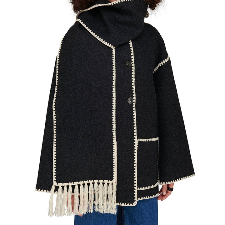 Women's Woolen Coat Thick Loose With Scarf-Jackets-Zishirts