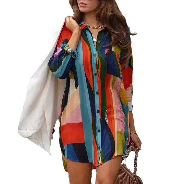 Fashion Women's Mid-length Cardigan Shirt Dress-Lady Dresses-Zishirts