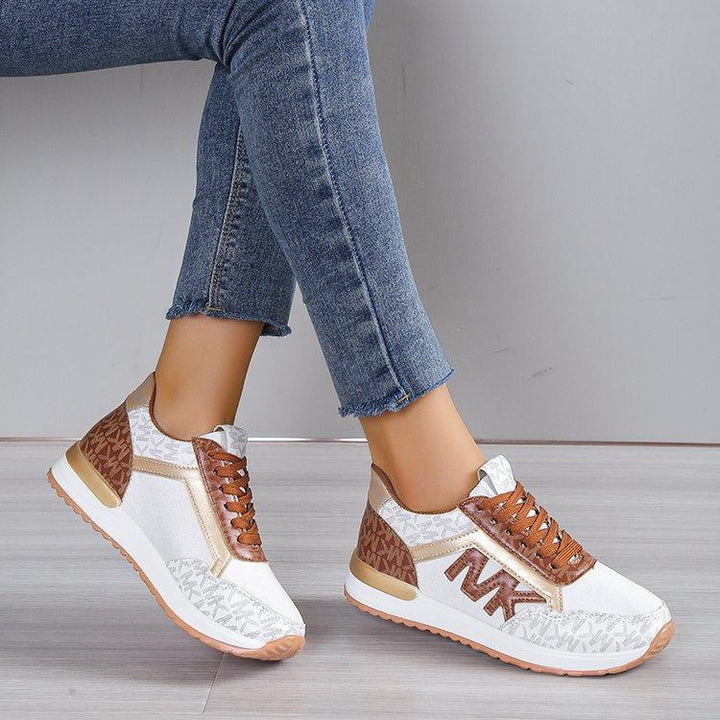 Women's Fashion Casual Printing Lace Up Round Toe Color Matching Running Shoes-Womens Footwear-Zishirts