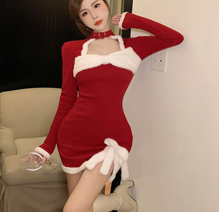 Christmas Sexy Slim Fit Slimming Red Dress-Women's Outerwear 2023-Zishirts