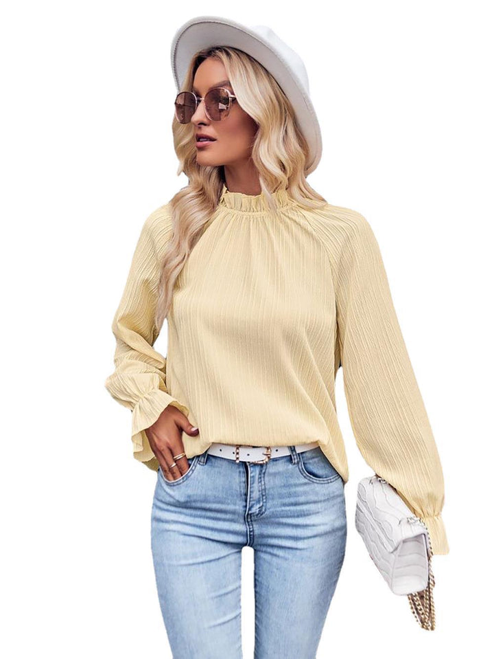 Autumn Women's Ruffled Collar Long Sleeve Jacquard Loose-fitting Top-Blouses & Shirts-Zishirts