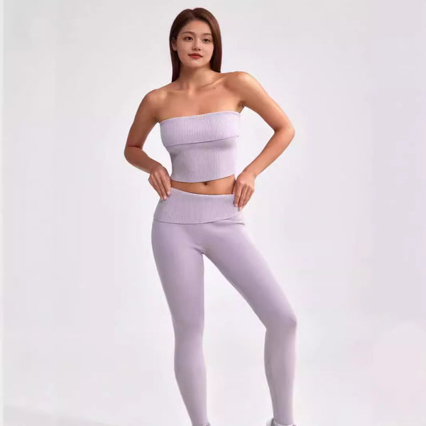 New Women's Tube Top Bell-bottom Pants Yoga Clothes Two-piece Set-Suits & Sets-Zishirts