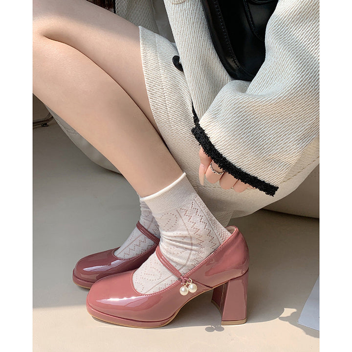 Square Toe Low-cut Retro Shoes French Chunky Heel High Heels-Womens Footwear-Zishirts