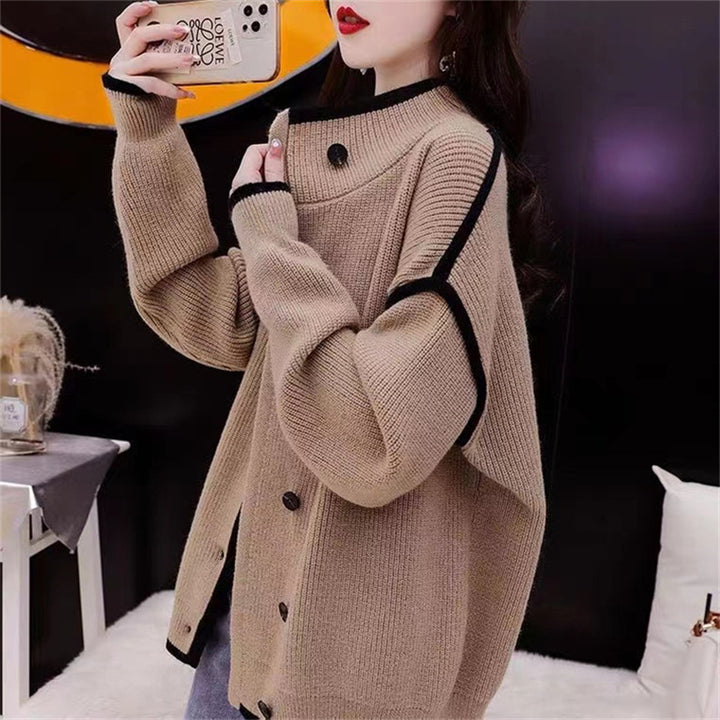 Fashion Colorblock Stand Collar Fashionable Sweater Women-Sweaters-Zishirts