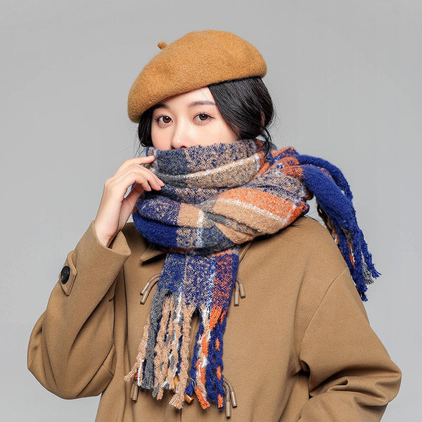 Japanese Vintage Plaid Scarf With Loops-Scarves & Wraps-Zishirts