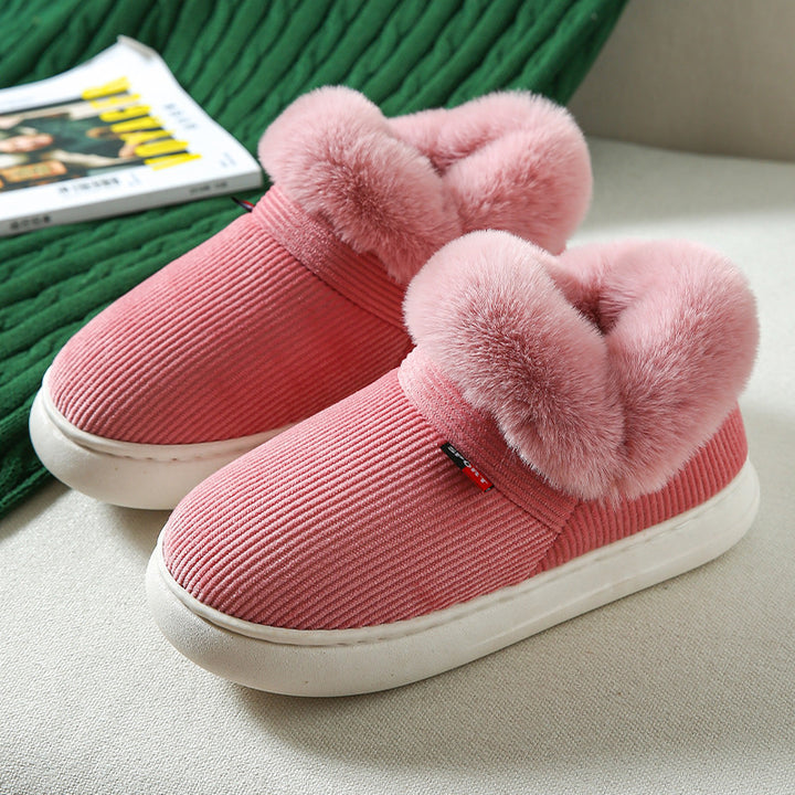 Winter Plush Cotton Shoes For Men And Women Cozy Fluffy Corduroy House Slippers Warm Slip On Fleece House Shoes-Womens Footwear-Zishirts