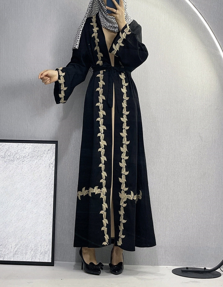 Women's Long Dress Dubai Embroidered Lace Cardigan Robe-Womens 2024 March-Zishirts