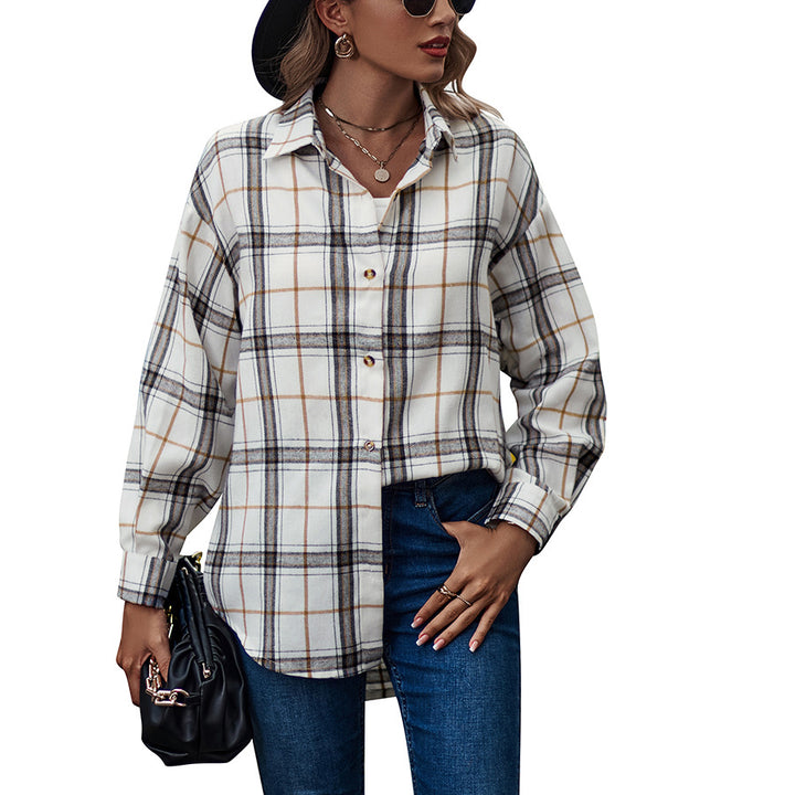 Women's New Casual Loose Boyfriend Plaid Shirt-Blouses & Shirts-Zishirts